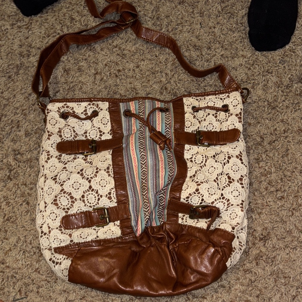 Brown and Cream Crochet Shoulder Bag